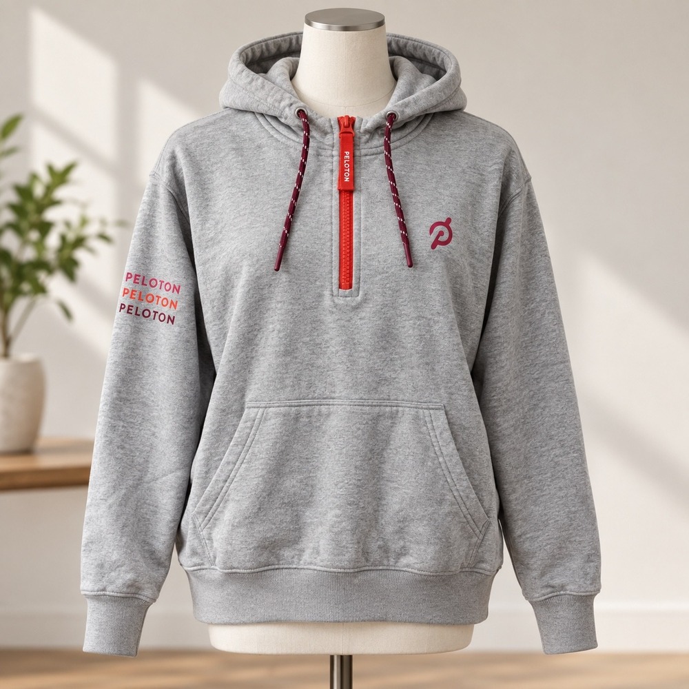 Peloton Womens Heather Gray Quarter Zip Logo Hoodie Sweatshirt Size M
